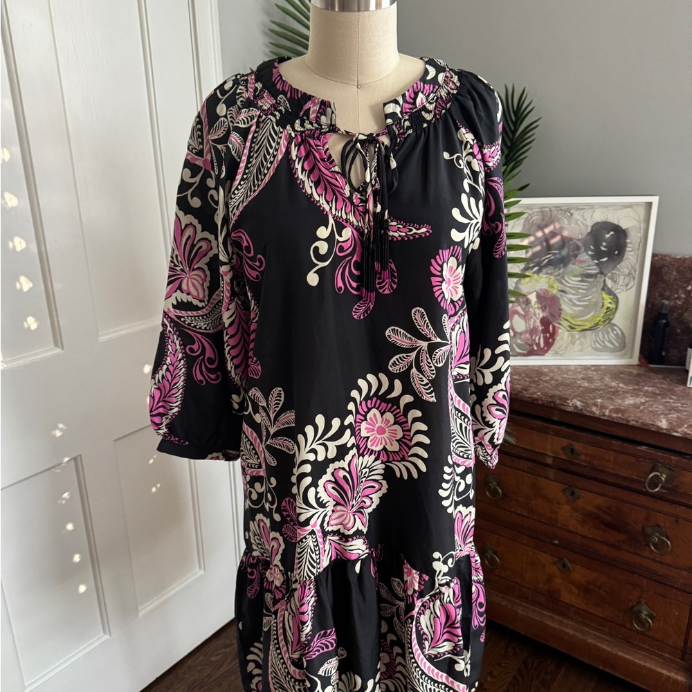 Johnny Was Black and Pink Floral Dress